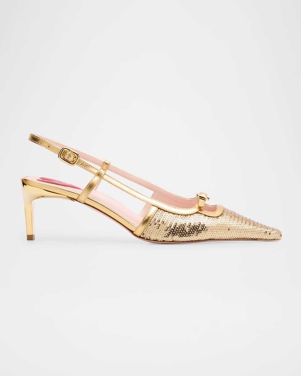 Sequin Buckle Slingback Pumps